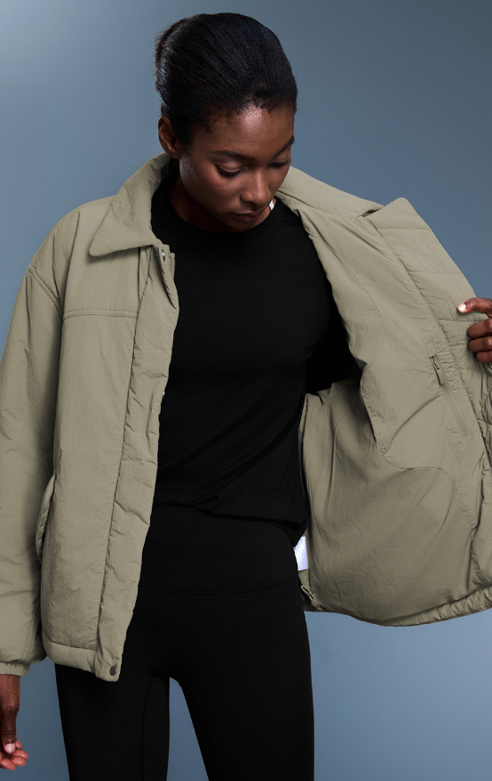 Olive green Langry fashion puffer jacket, quilted lightweight waterproof coat