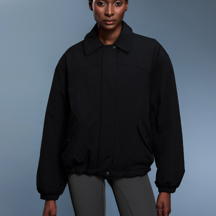 Langry fashion black bomber jacket with high collar and elastic cuffs