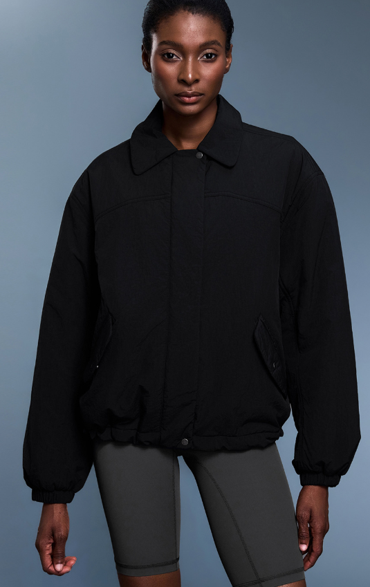 Langry fashion black bomber jacket with high collar and elastic cuffs