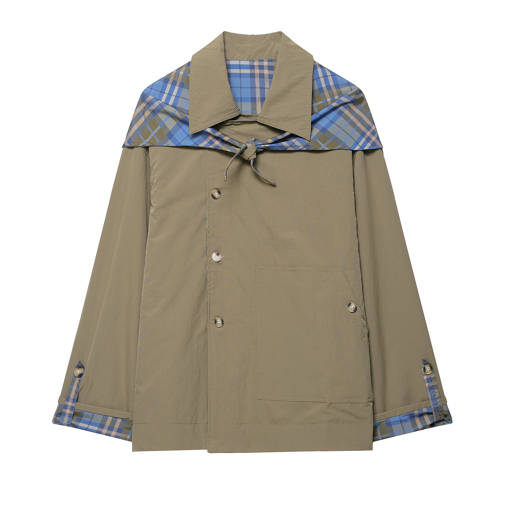 Langry fashion beige raincoat with plaid lining and button closure