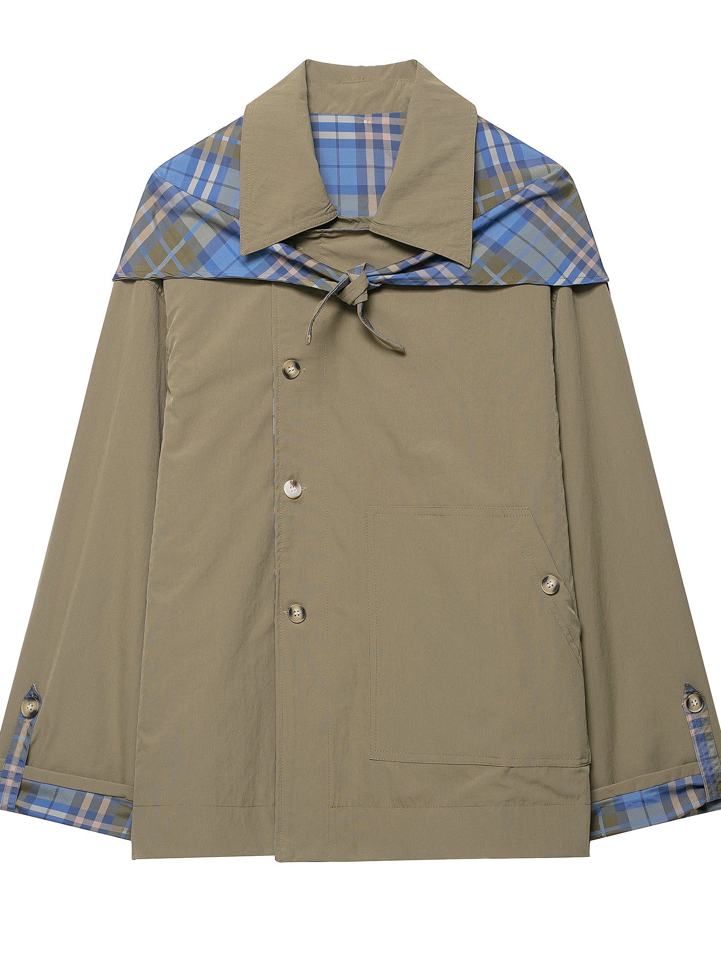 Langry fashion beige raincoat with plaid lining and button closure