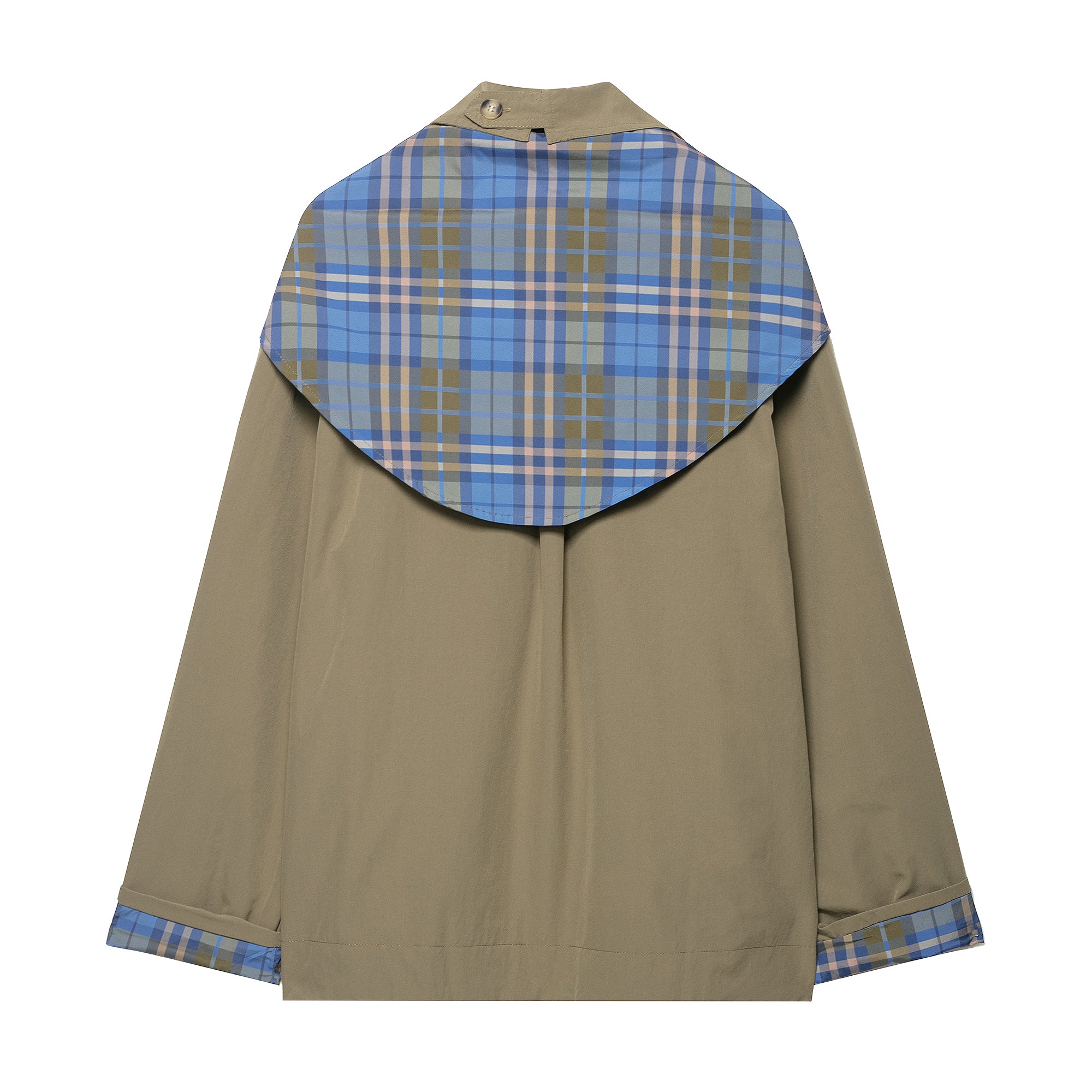 Tan Burberry raincoat with plaid lining, hood, langry fashion ملابس