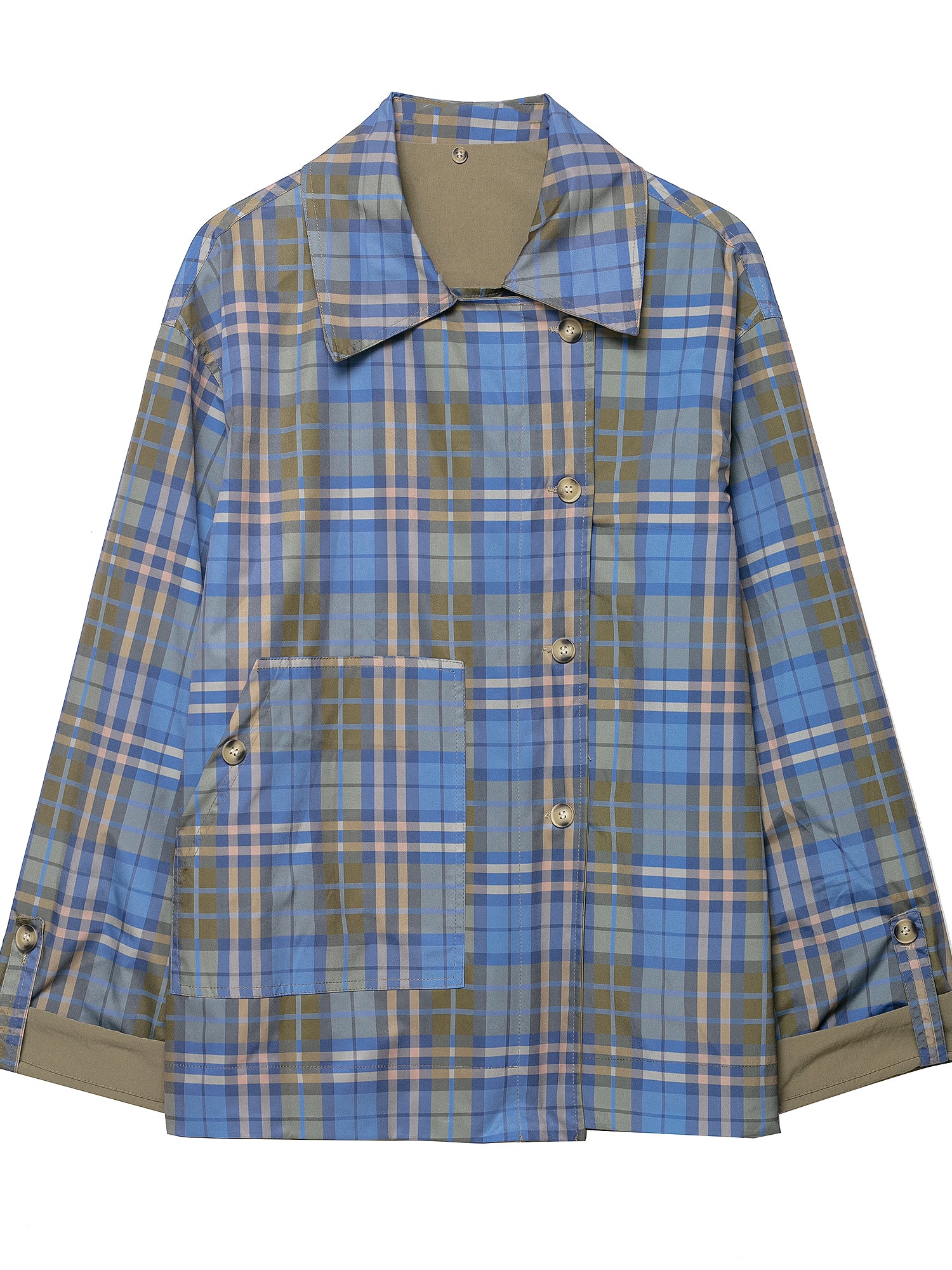 Casual retro Langry fashion plaid double-sided collared coat in beige and blue