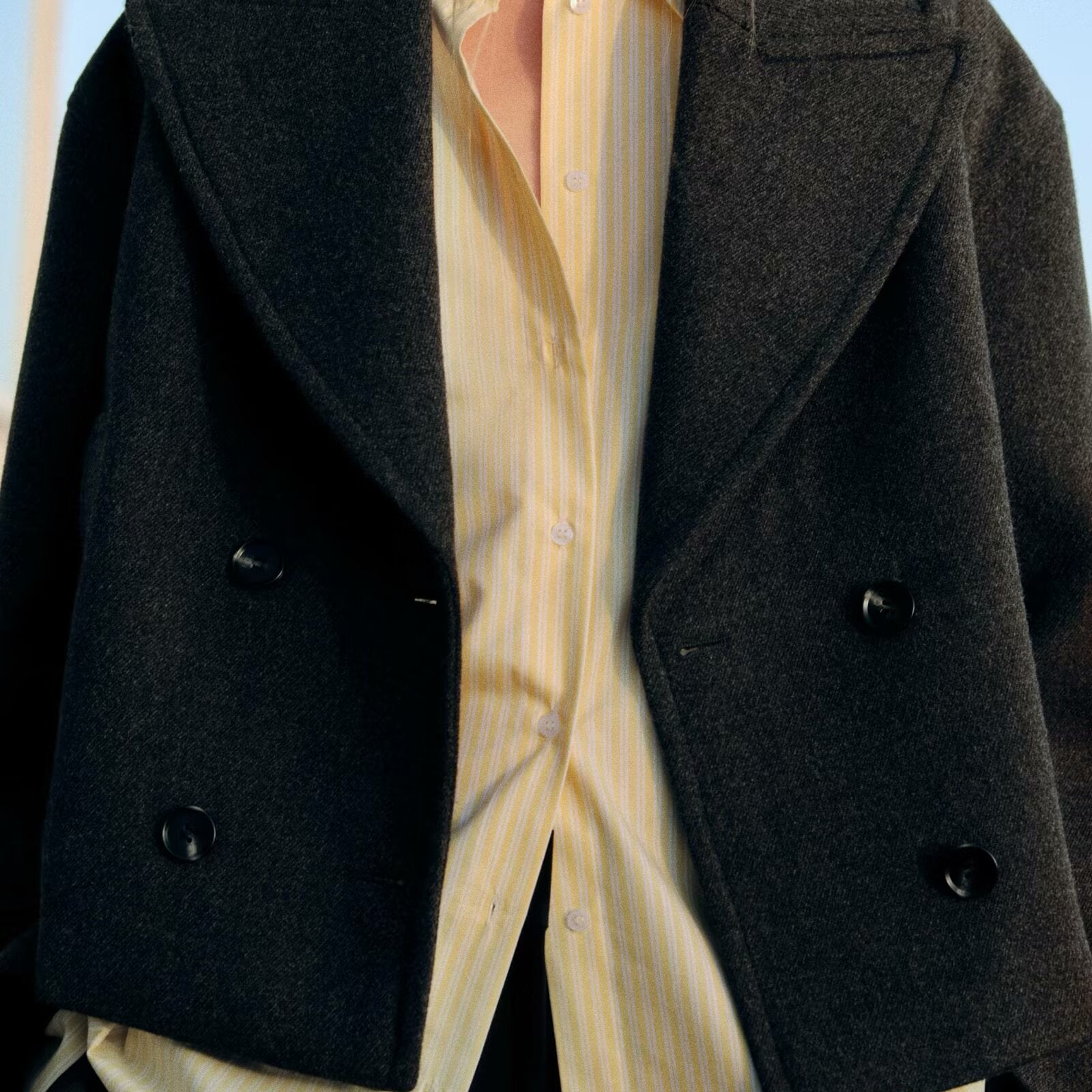 Langry fashion black wool double-breasted coat with buttons