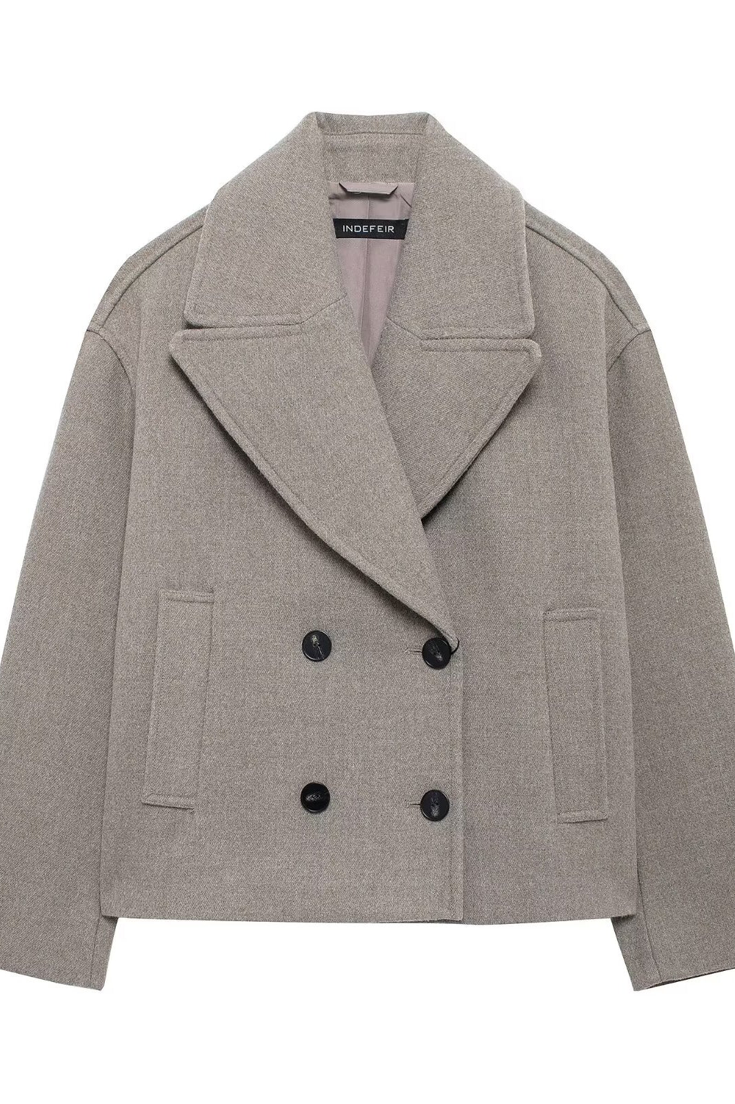 Langry fashion light gray double-breasted textured blazer with patch pockets