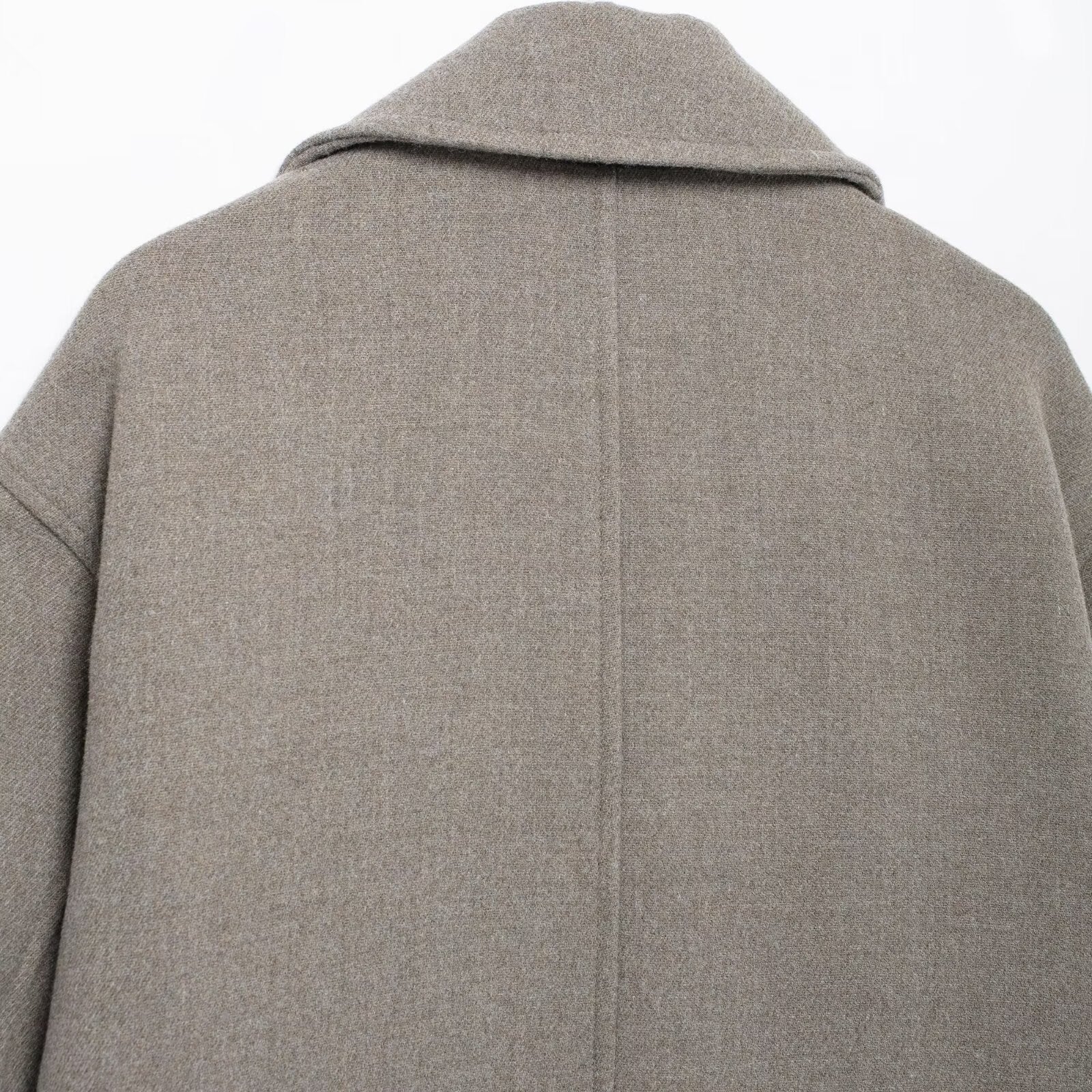 Langry fashion gray wool double-breasted short coat with notched lapels