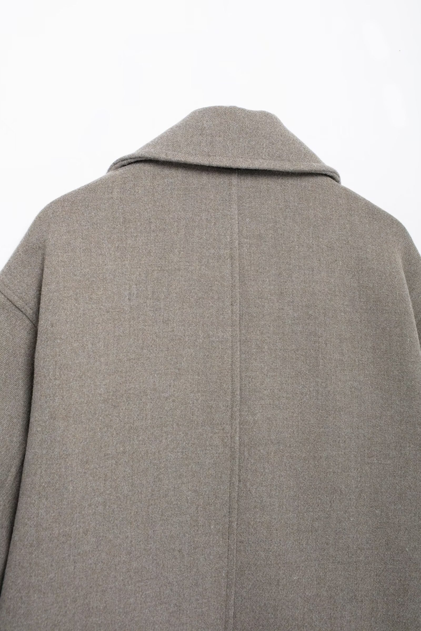 Langry fashion gray wool double-breasted short coat with notched lapels