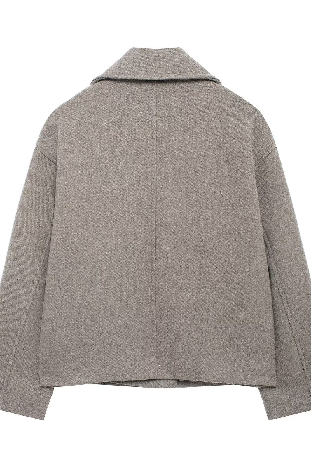Gray textured langry fashion jacket with high collar and button closure