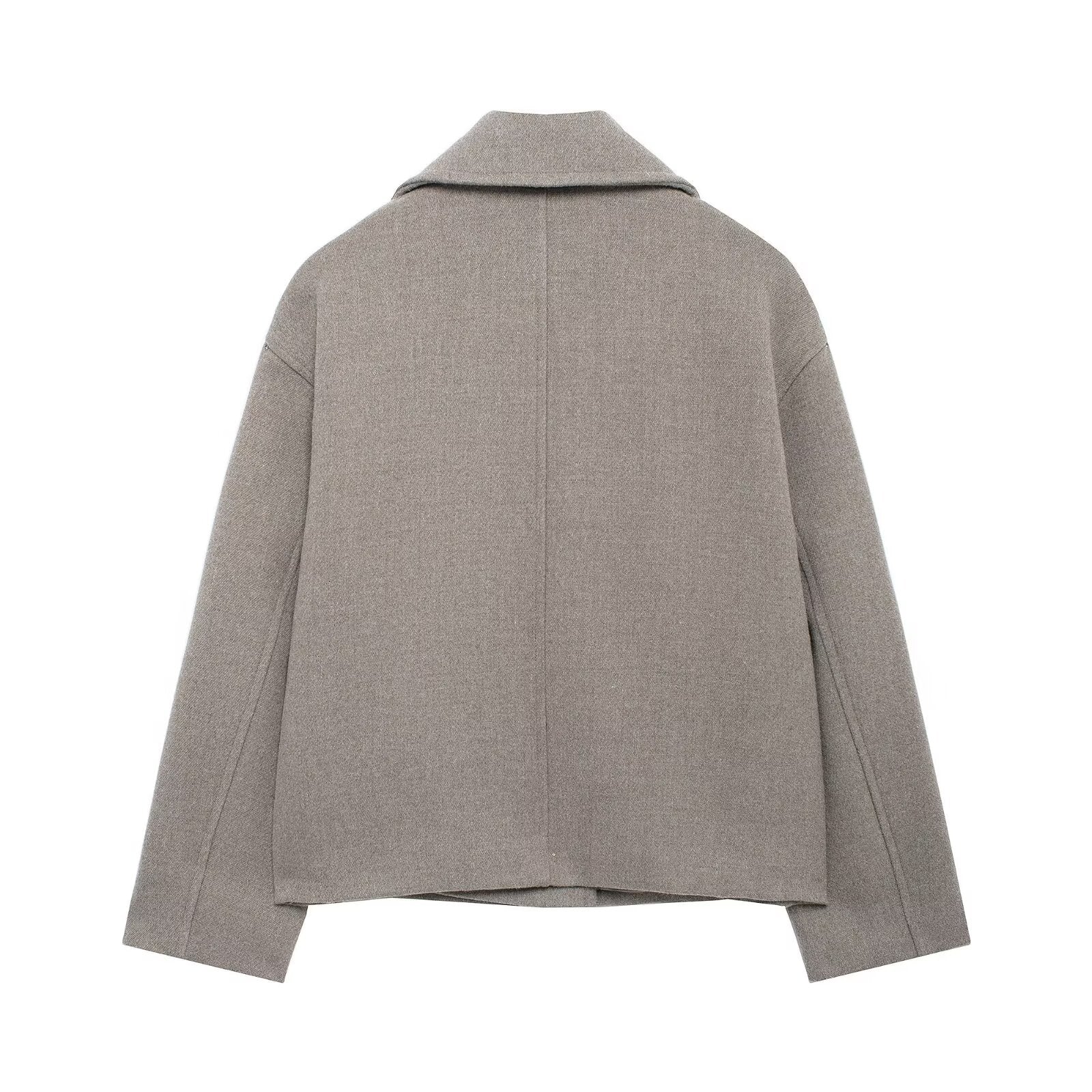 Gray textured langry fashion jacket with high collar and button closure