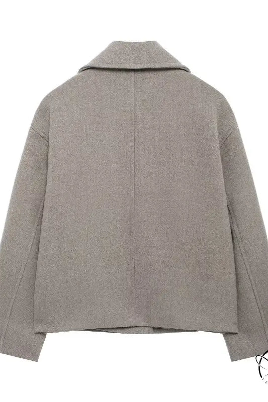 Autumn double row ornament short gray textured jacket with high collar
