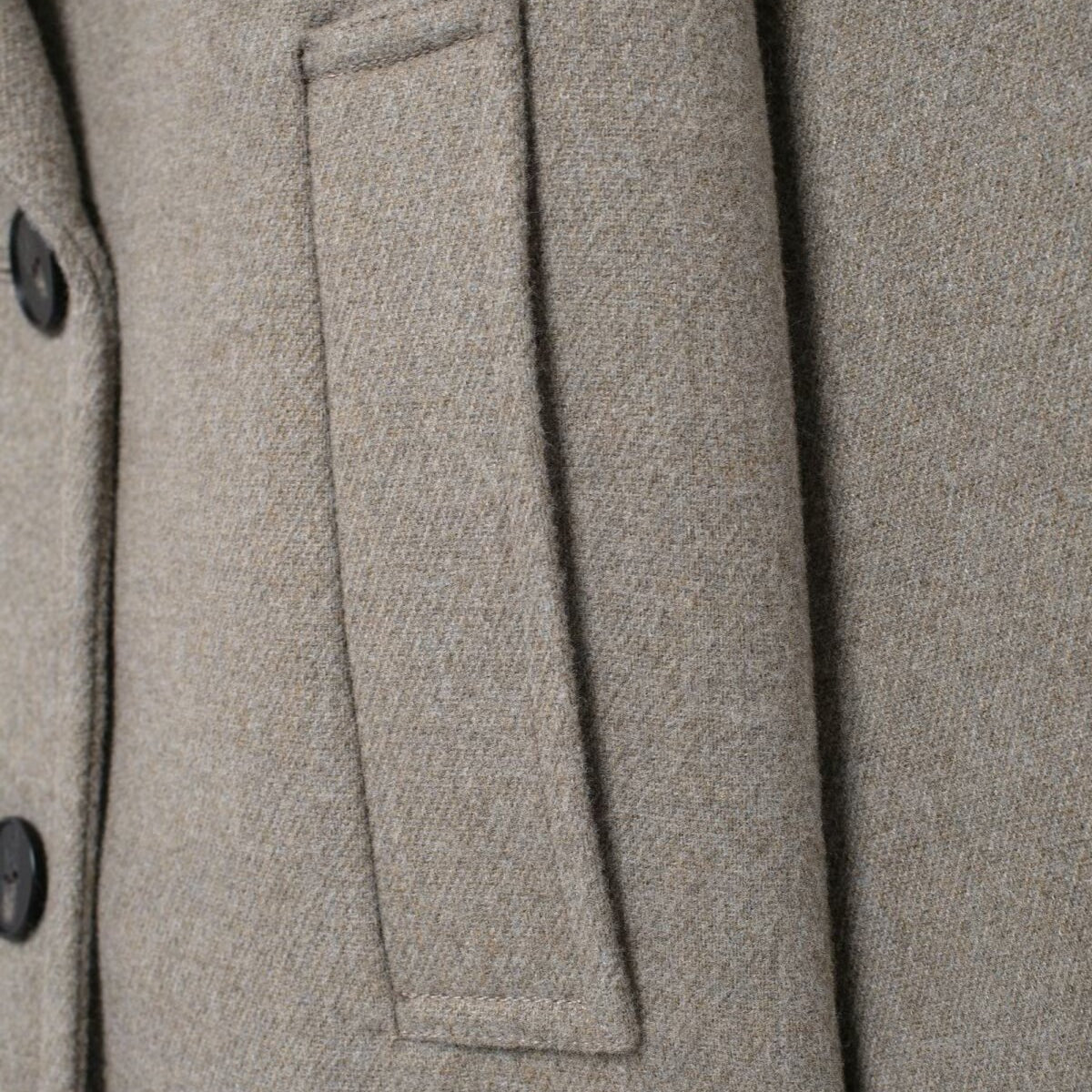 Gray wool pea coat with rectangular patch pocket and button closure, Langry fashion ملابس