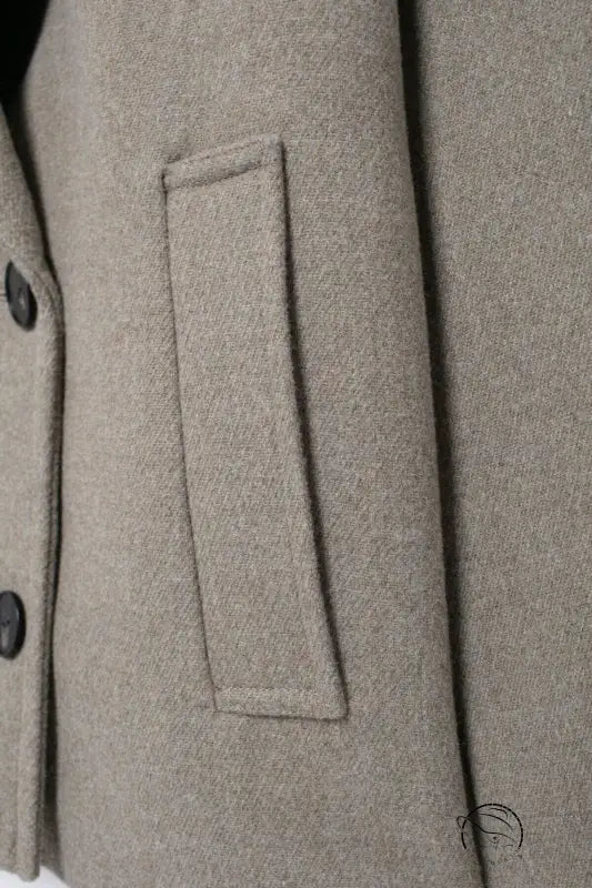 Gray wool pea coat with double row ornament short coat details