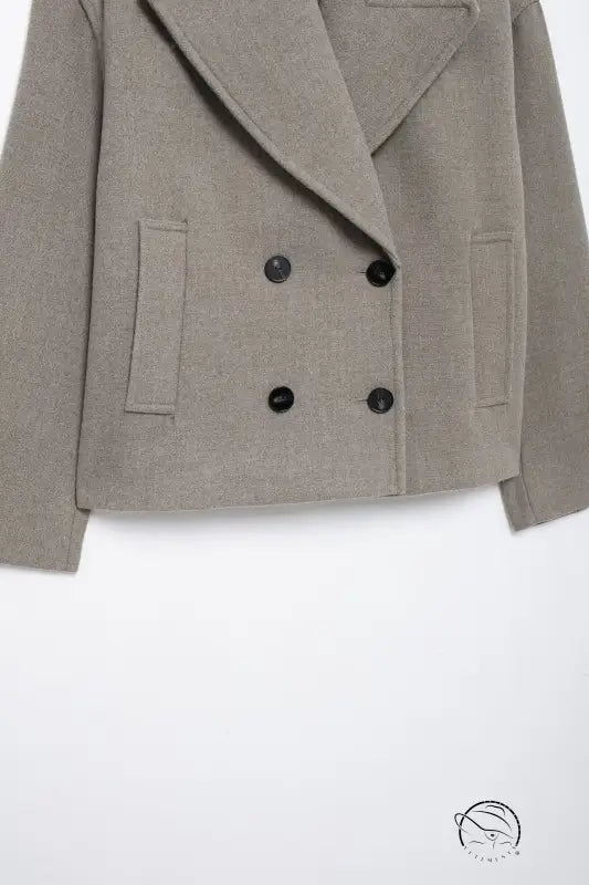 Autumn double row ornament short coat in olive green with black buttons