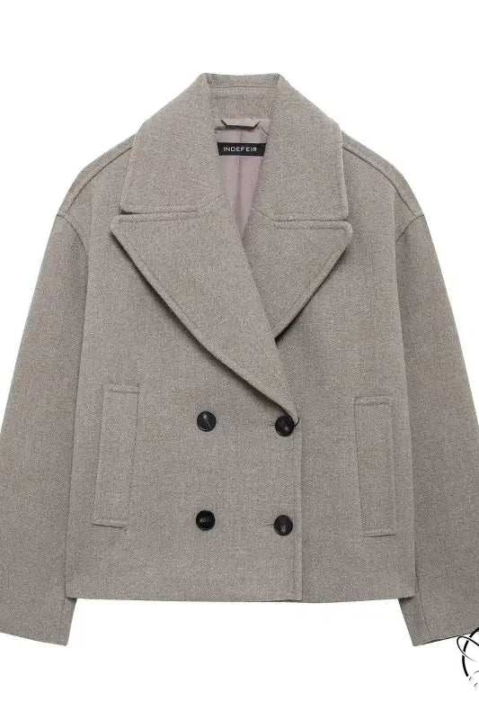 Light gray autumn double row ornament short coat with textured fabric