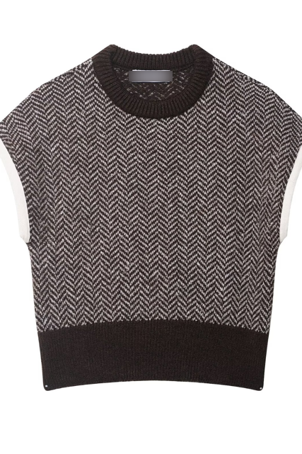 Elegant langry fashion knitted black and white herringbone vest top