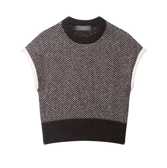 Elegant langry fashion knitted black and white herringbone vest top