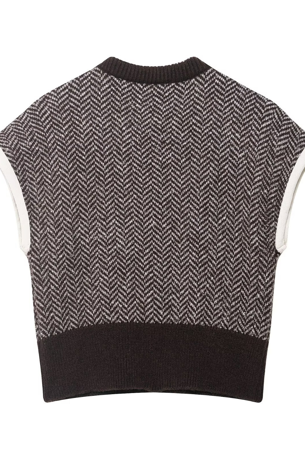 Elegant langry fashion knitted vest top in black white herringbone