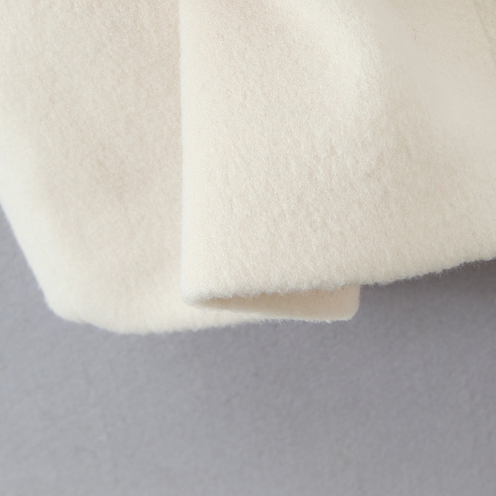Elegant langry fashion white woolen coat with fluffy cushion detail