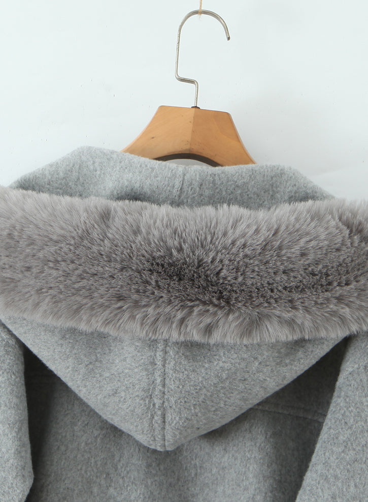 Langry fashion winter hooded woolen overcoat on wooden hanger
