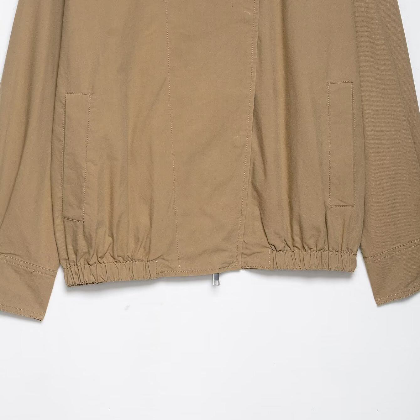 Elegant Langry fur collar bomber jacket in beige with elastic hem