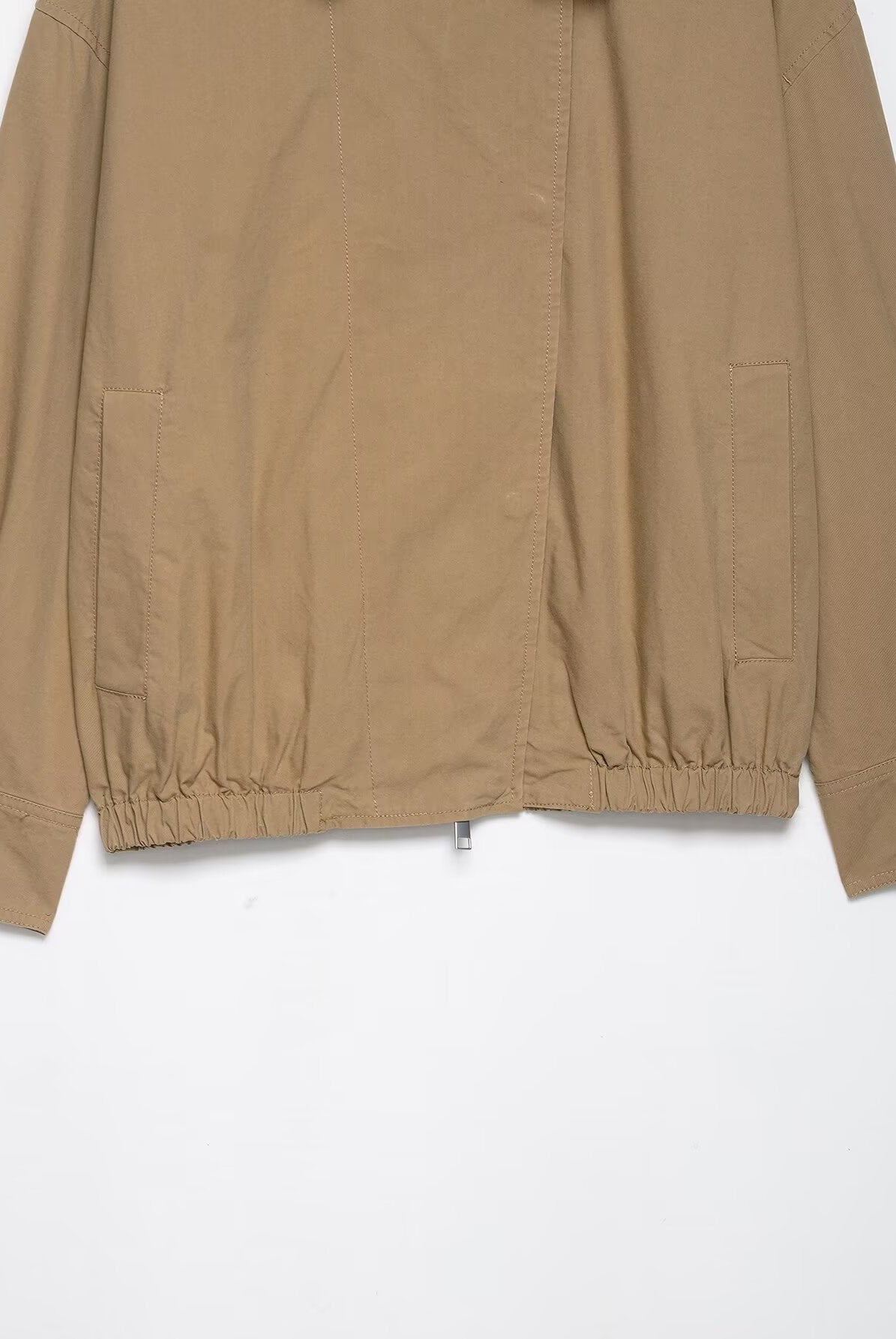 Elegant Langry fur collar bomber jacket in beige with elastic hem