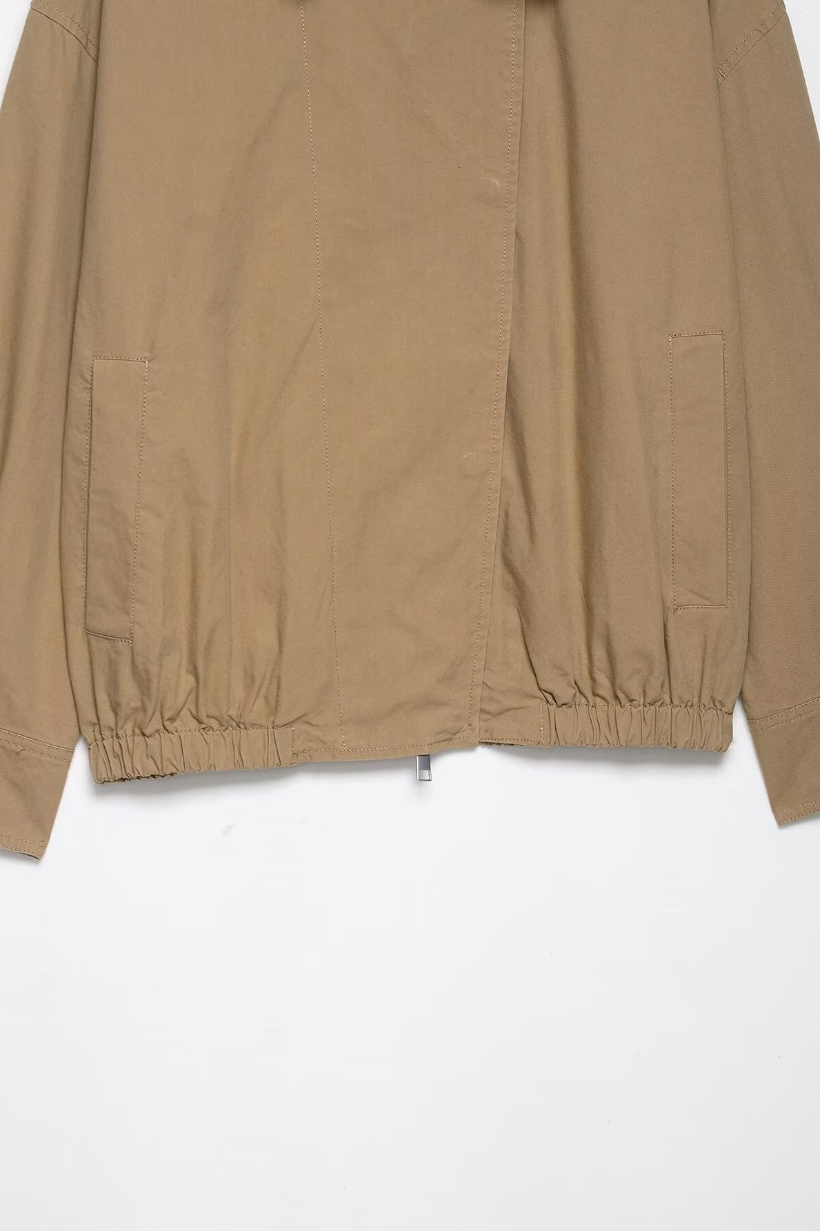 Elegant Langry fur collar bomber jacket in beige with elastic hem