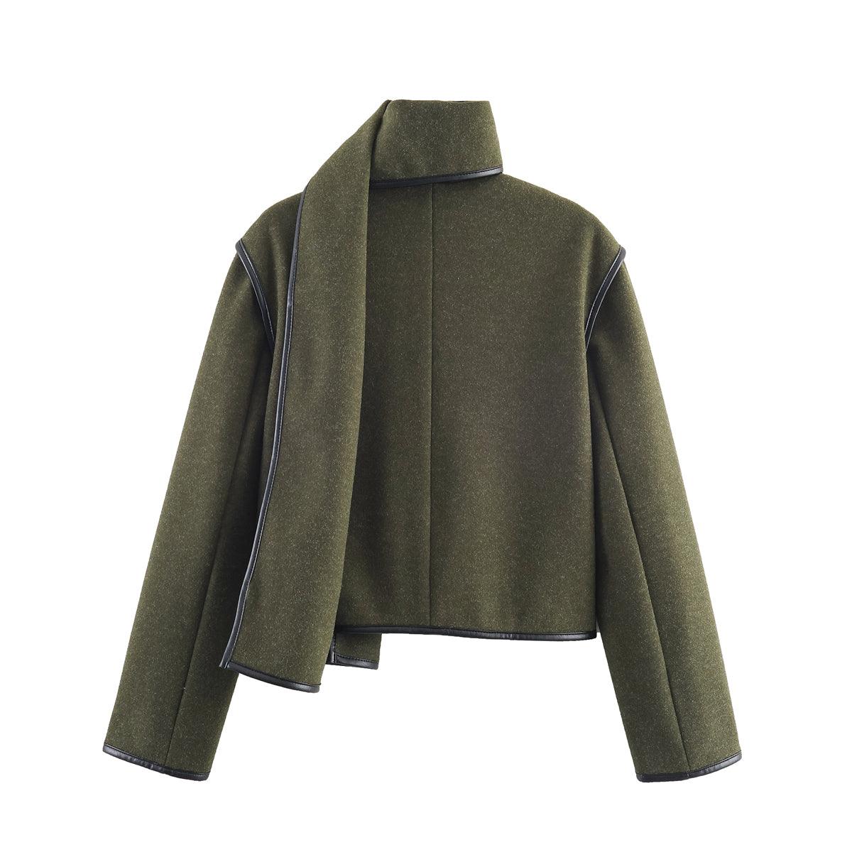 Langry olive green cropped woolen baggy coat with high collar and zipper details