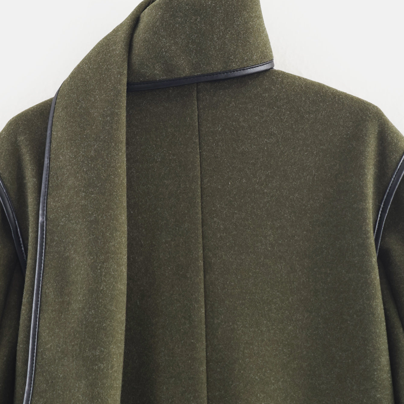 Langry fashion olive green wool coat with black trim high collar