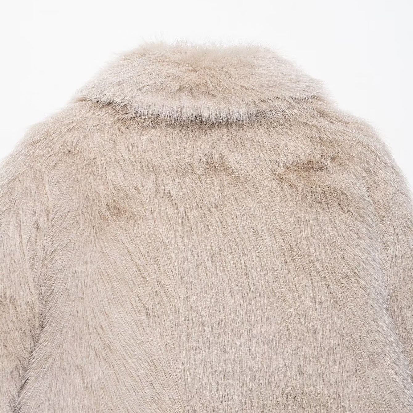 Fashionable Langry cream faux fur jacket with high collar