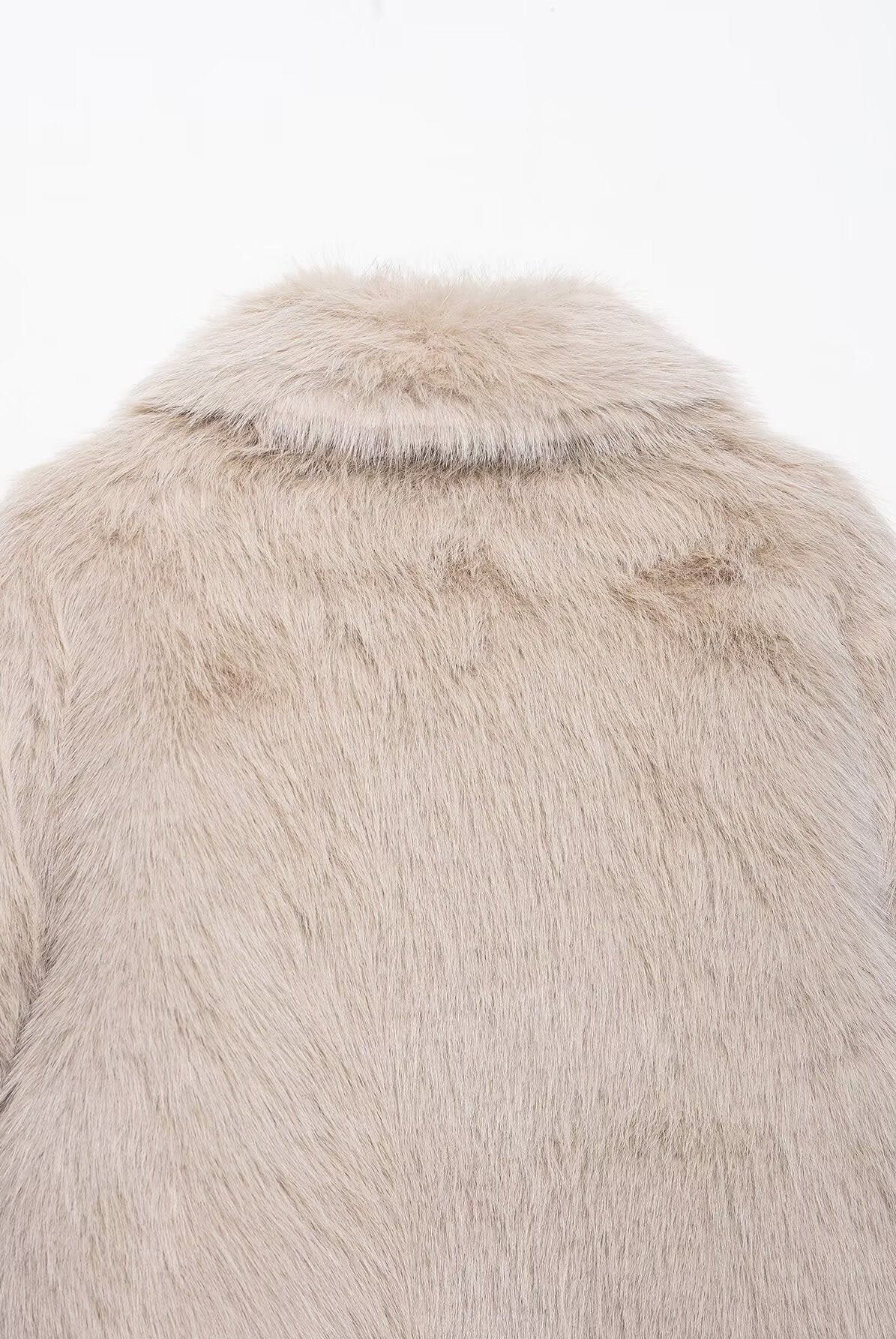 Fashionable Langry cream faux fur jacket with high collar
