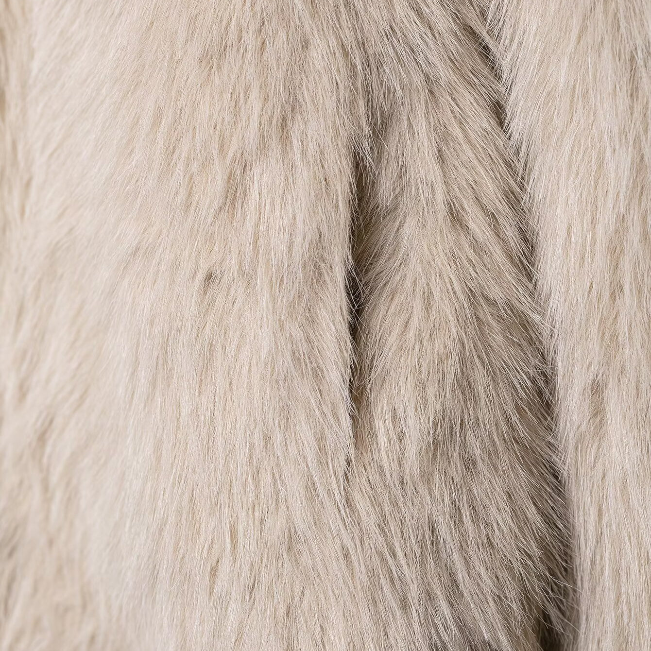 Luxurious beige faux fur Langry fashion coat with soft wool texture