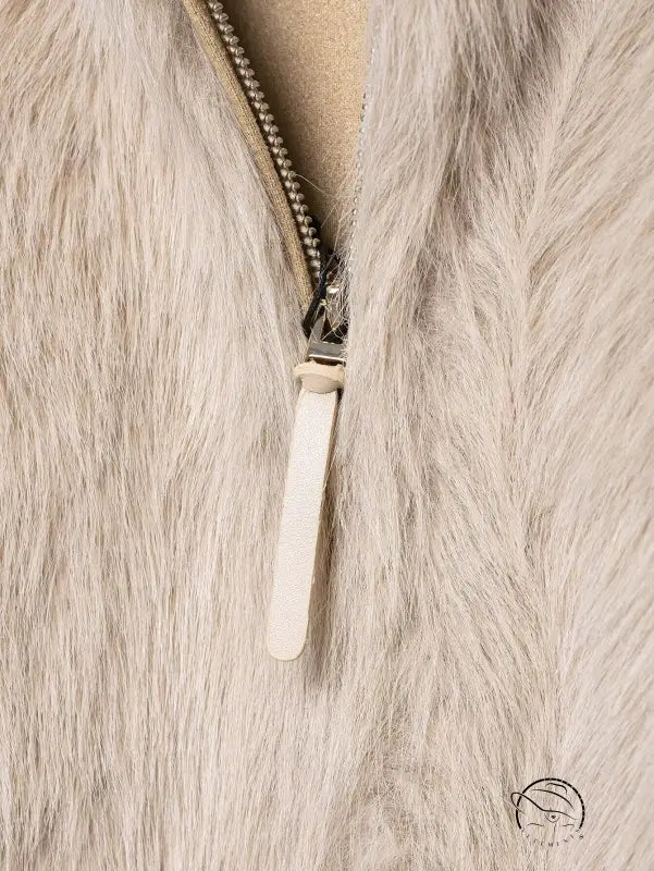 Fashionable warm Langry wool jacket with beige faux fur vest, silver zipper