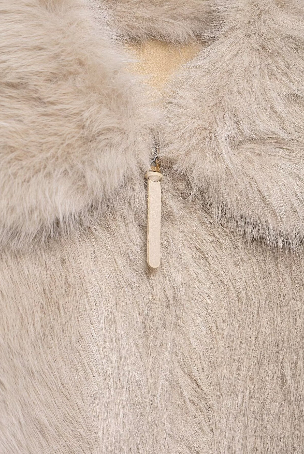 Cream faux fur jacket with zipper, collar, Langry fashion apparel