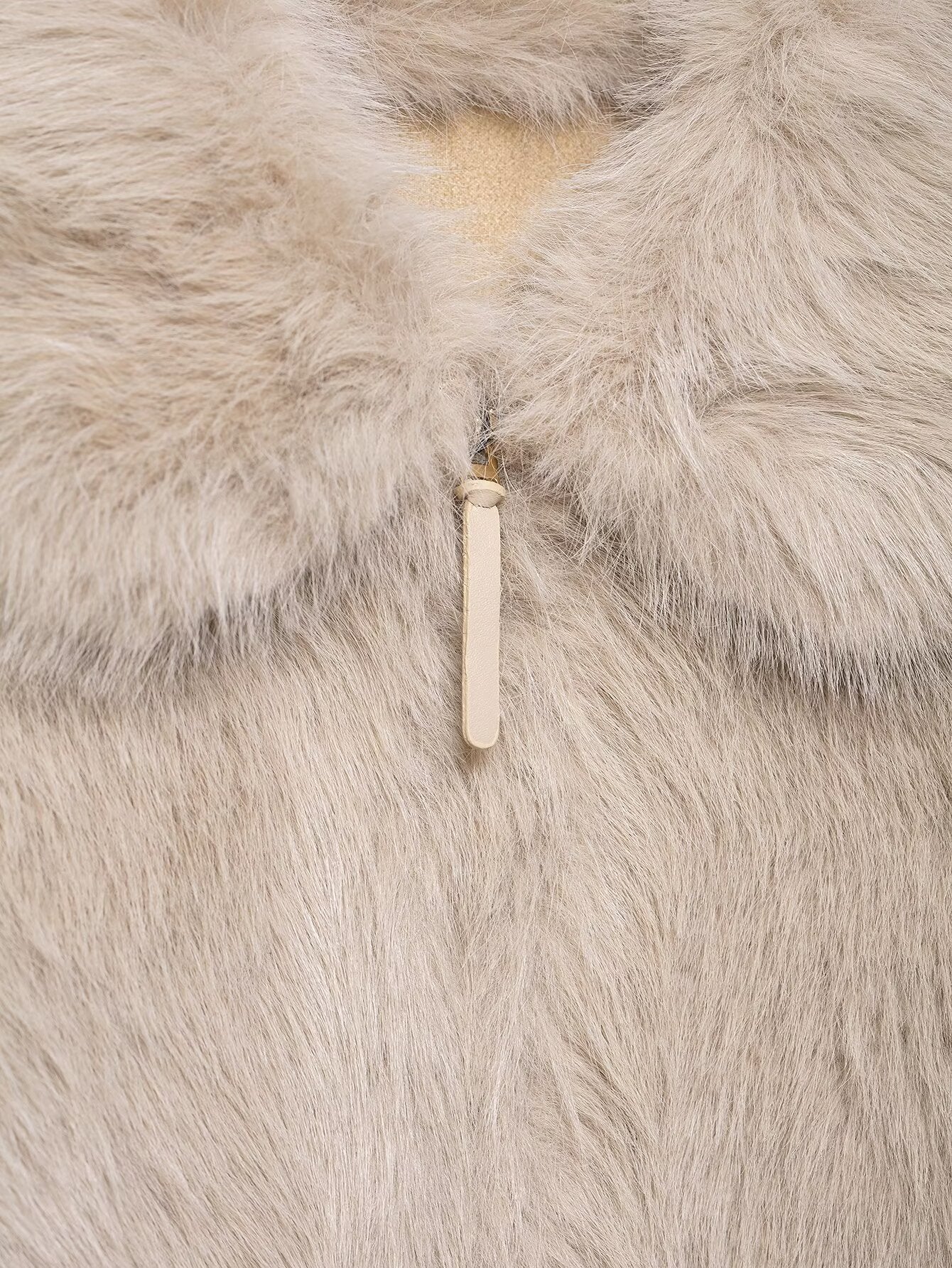 Cream faux fur jacket with zipper, collar, Langry fashion apparel