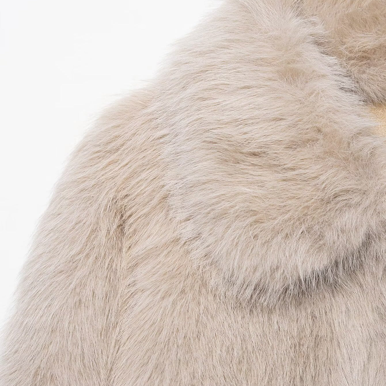 Langry fashion cream faux fur scarf on warm wool jacket