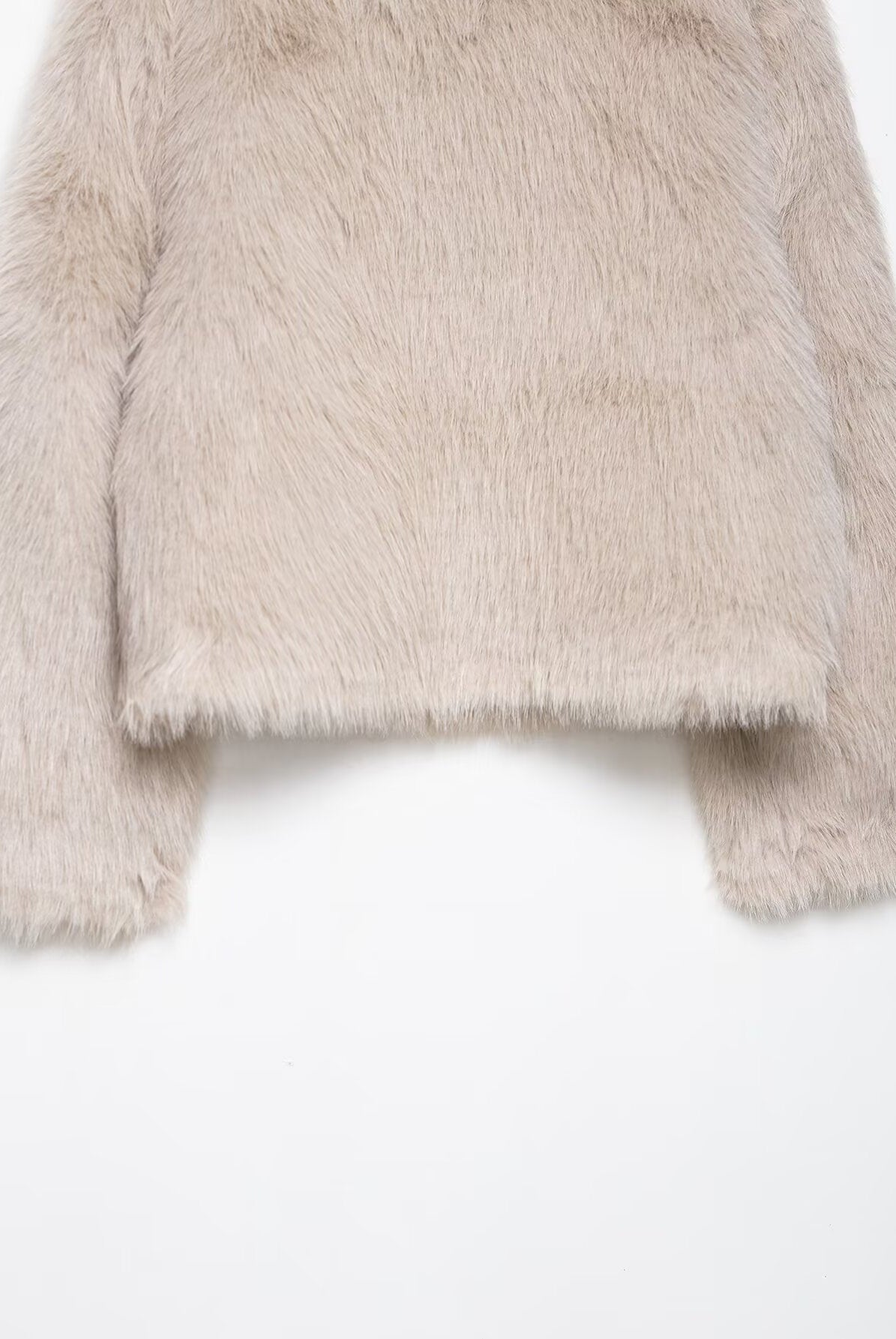 Fashionable langry warm beige faux fur double-sided wool jacket in fluffy textured design