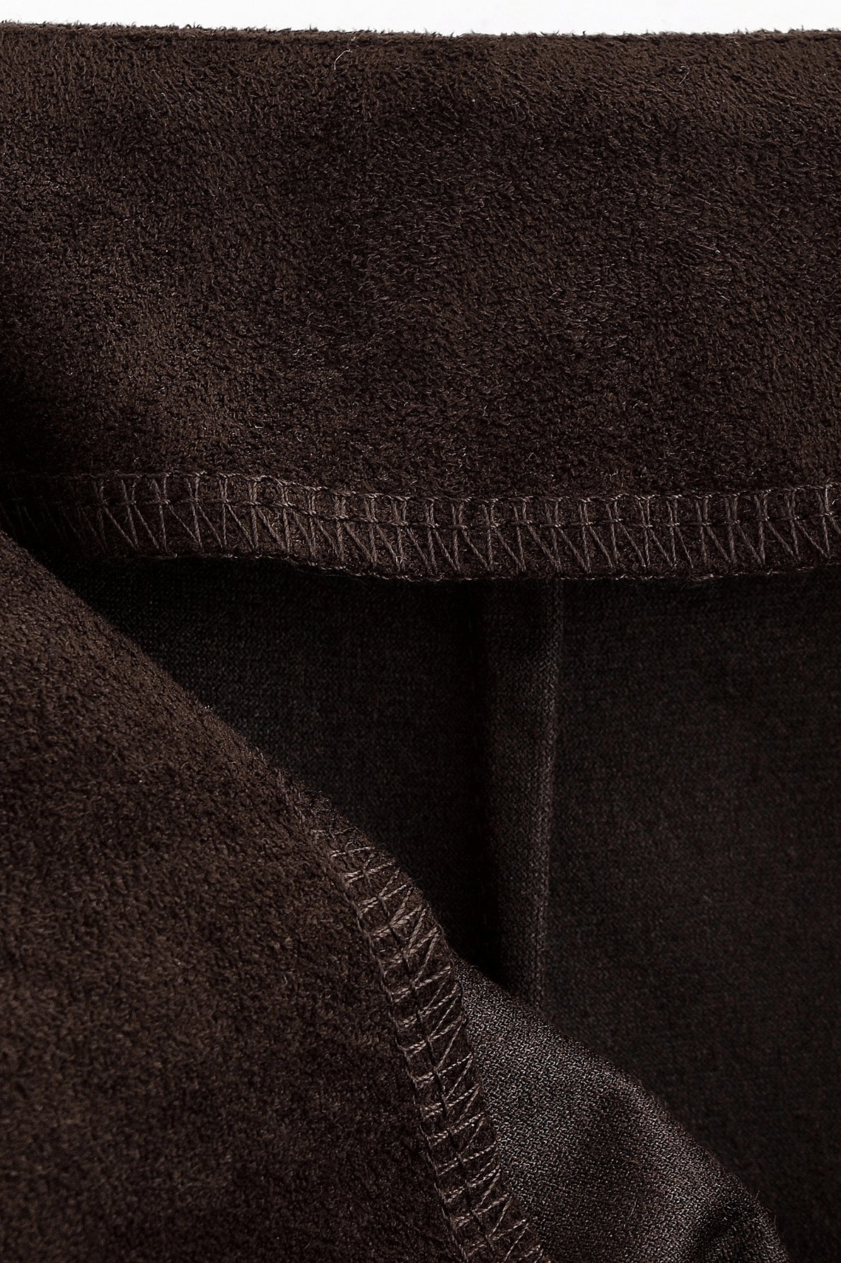 Langry fashion brown fleece-lined jacket with zipper, displayed on sheath skirt