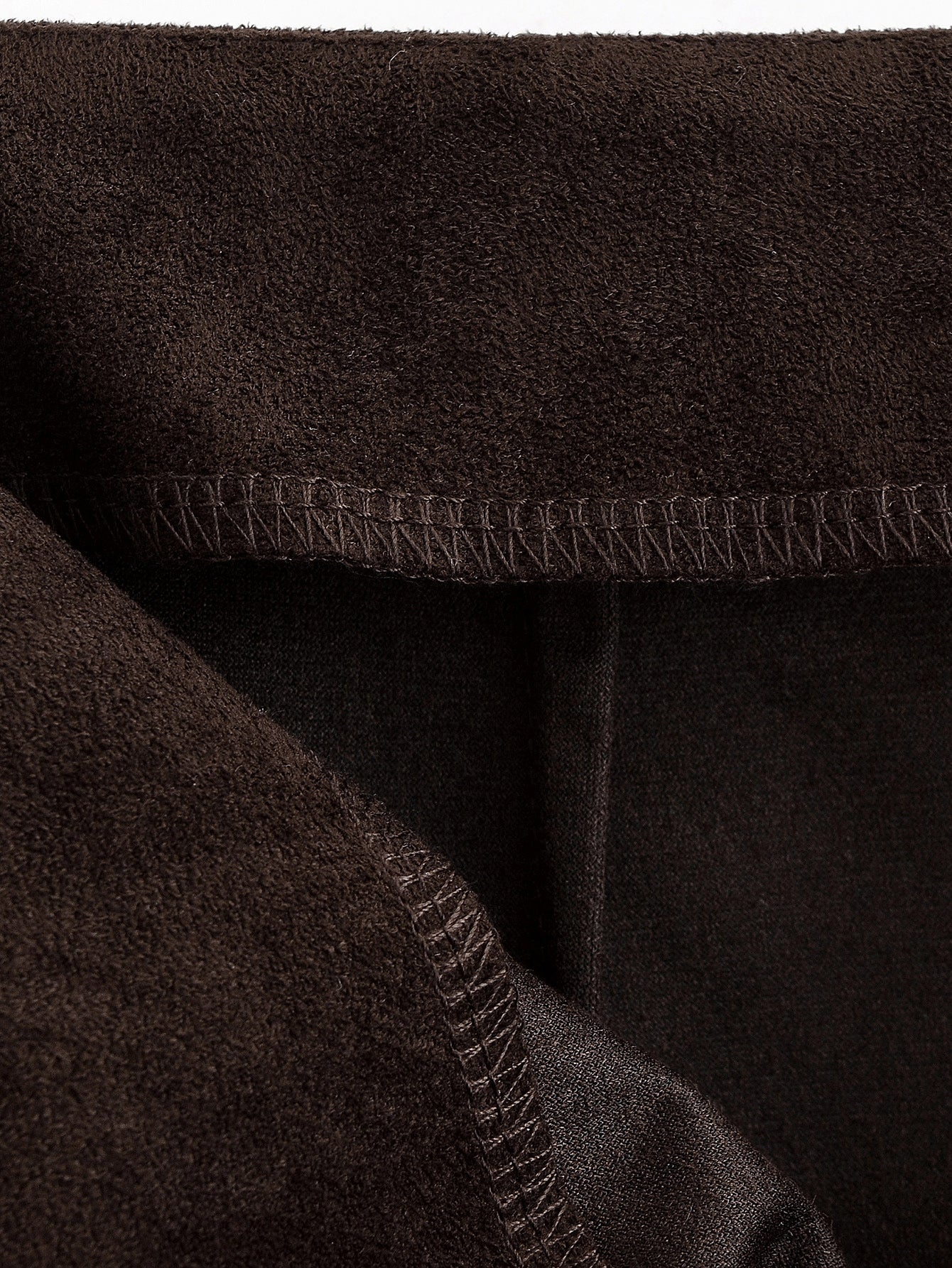 Langry fashion brown fleece-lined jacket with zipper, displayed on sheath skirt