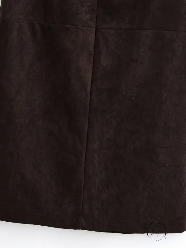 Brown suede langry fashion sheath long skirt with front slit