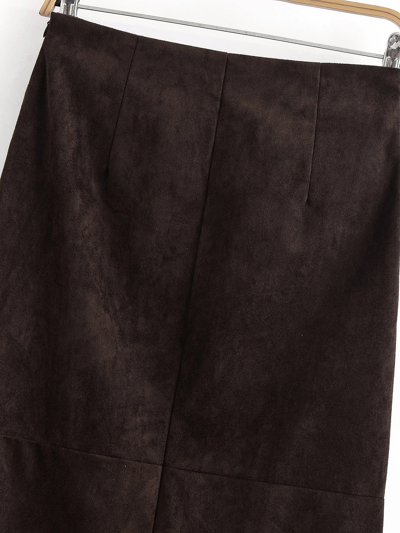 Elegant brown suede langry fashion sheath skirt with pleats and front slit