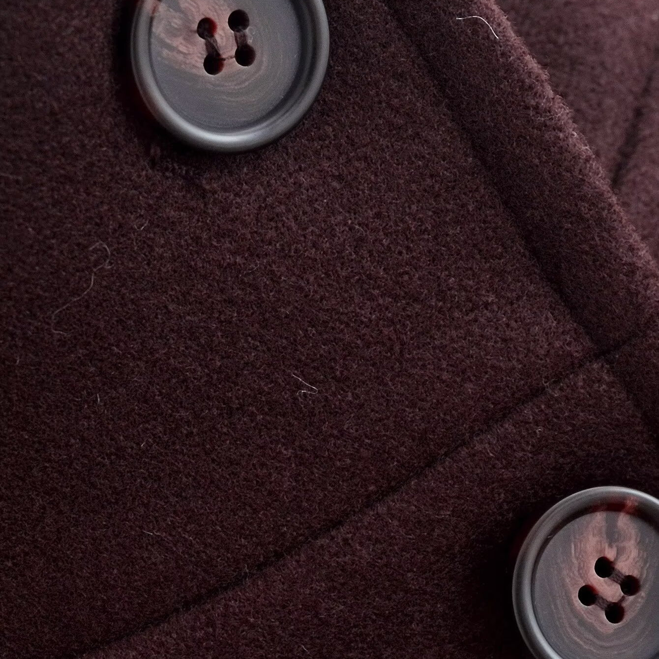 Urban High Elegance retro woolen overcoat with brown textured fabric, silver buttons, and stitching details in langry fashion