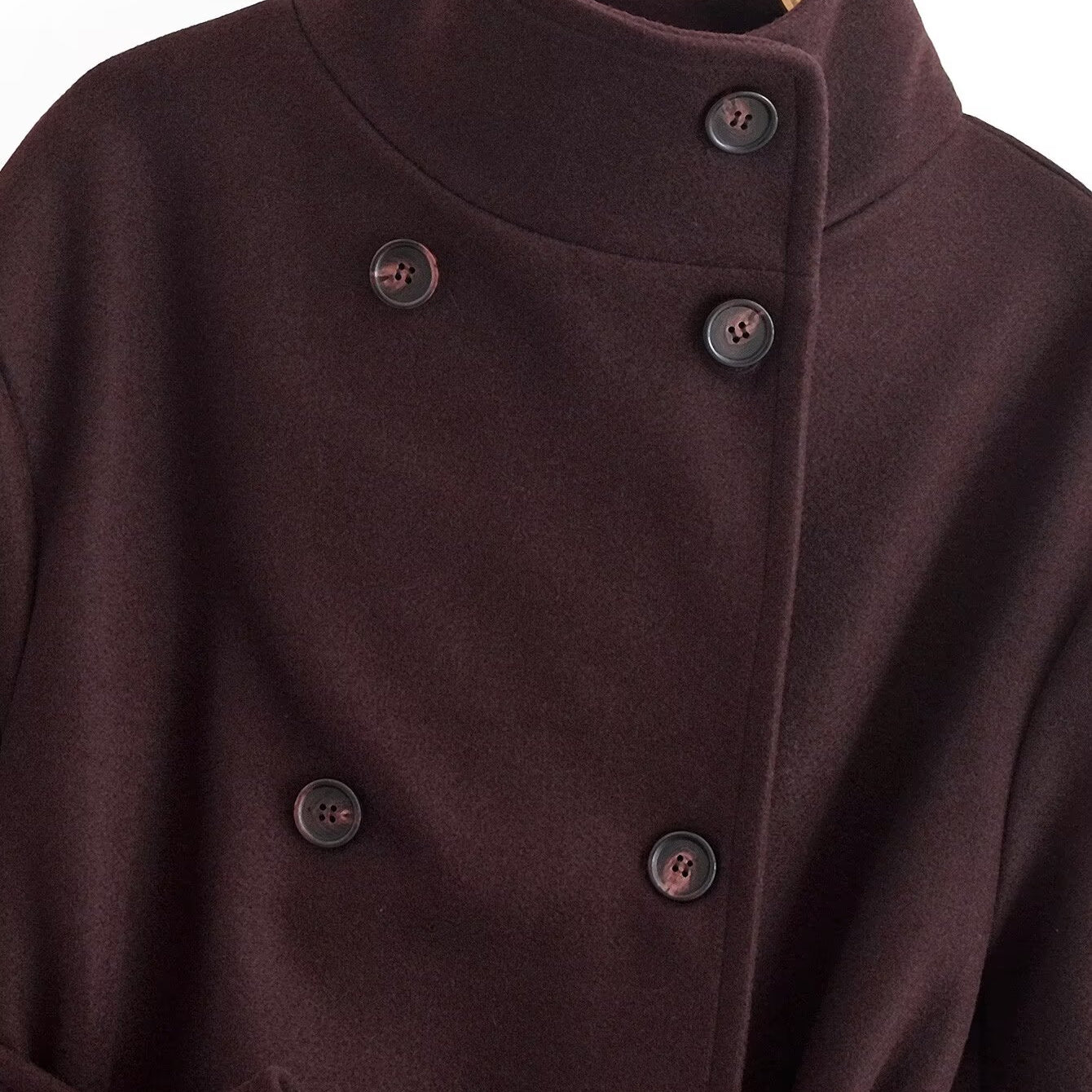 Langry fashion brown double-breasted wool overcoat with buttons
