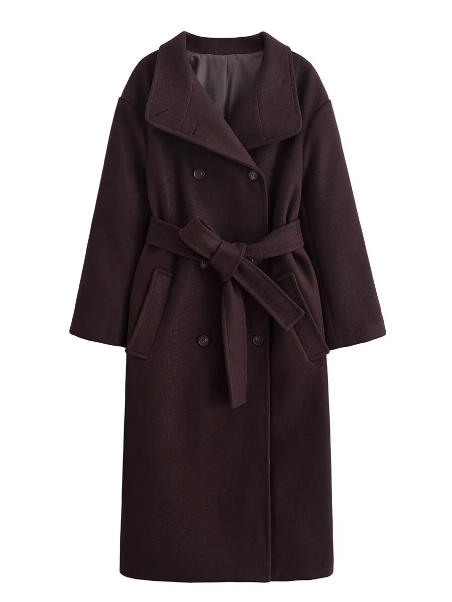 Langry fashion brown trench coat with double-breasted buttons and belt