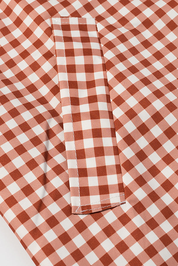 Red and white gingham checkered Langry fashion trench coat with pocket detail