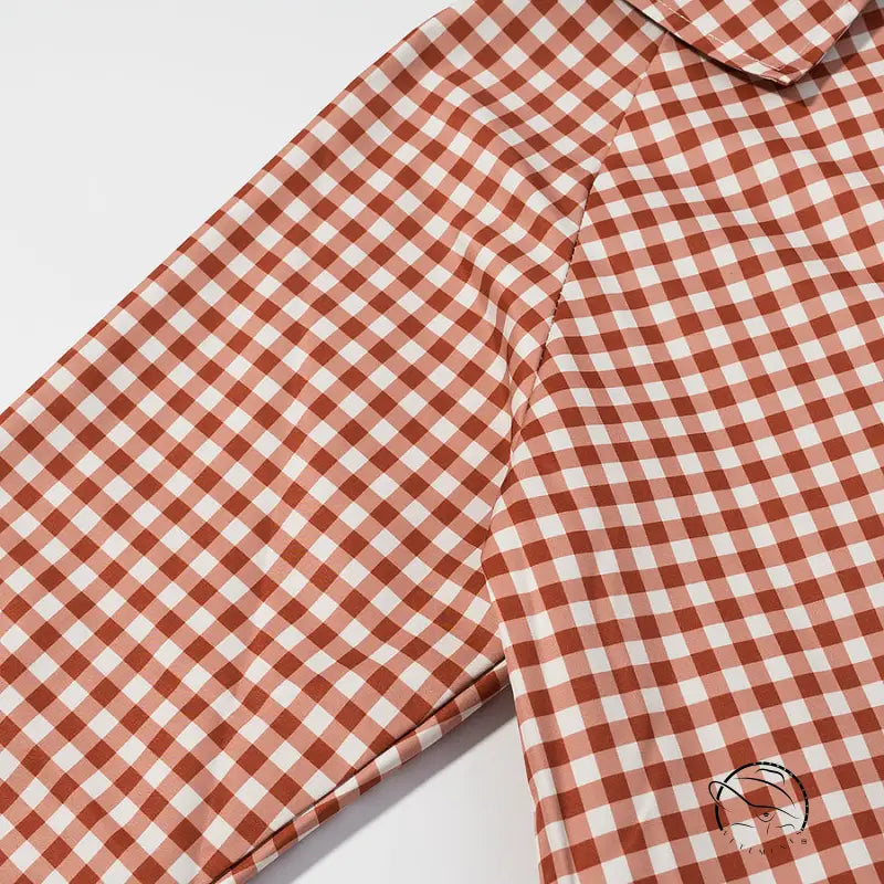 Langry fashion brown and white checkered collar shirt in casual plaid trench coat