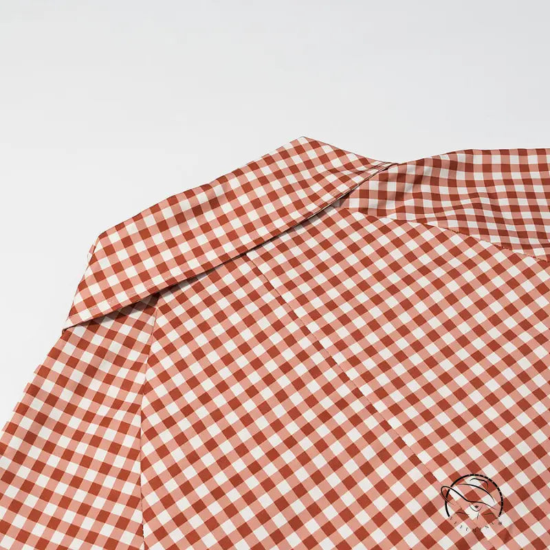 Rust and cream gingham checkered cotton shirt in Langry fashion style