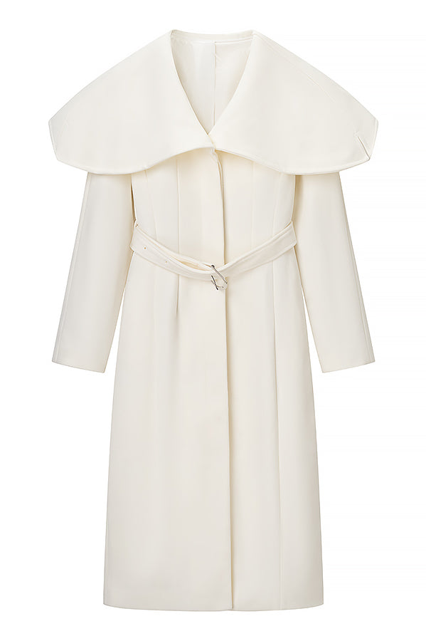 Cozy Langry belt collared woolen coat in cream fashion ملابس