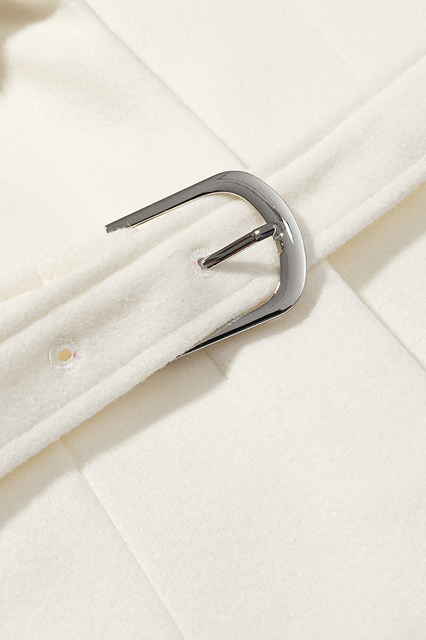 Silver metal hook belt buckle on Langry fashion woolen coat