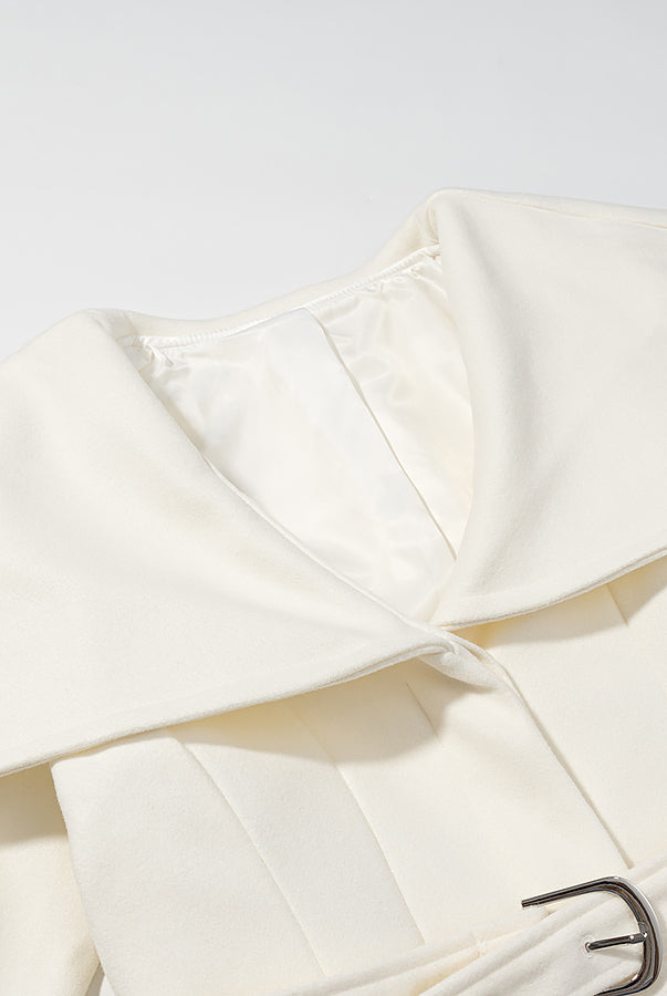 Langry fashion cream-colored patent leather trench coat with black buckle belt