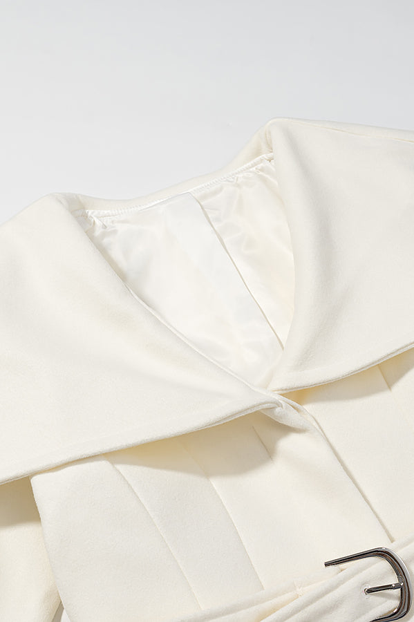 Langry fashion cream-colored patent leather trench coat with black buckle belt